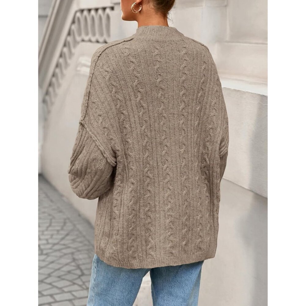Women's Cable Knit Sweater Oversized Fall Pullover Crewneck Long Sleeve - Picture 5 of 6